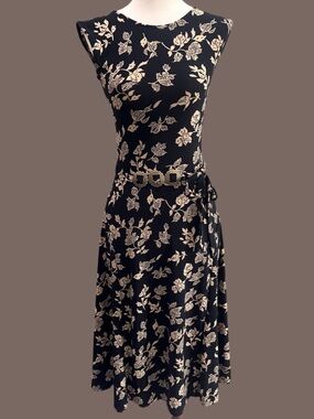 Black Floral Sleeveless Midi Dress Lauren Ralph Lauren Western Belted Dress